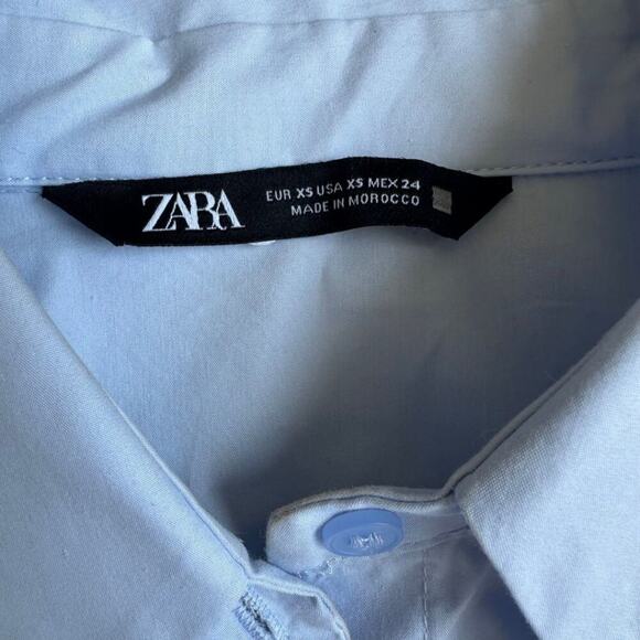 Zara Elastic Hem Poplin Cropped Shirt Light Blue XS - Picture 3 of 9